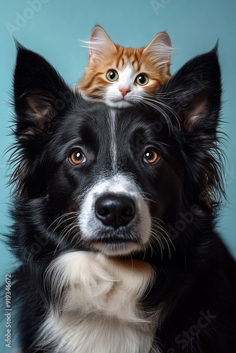 dog with cat on head