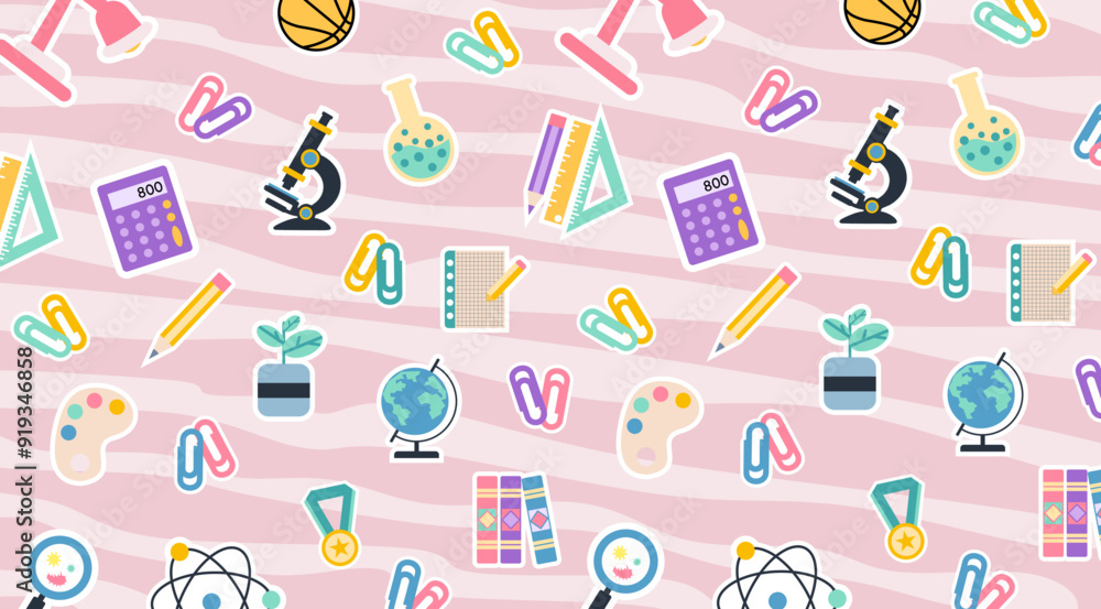 colorful childrens background pattern with school supplies. Back to School colorful childrens background pattern with school supplies. Back to School