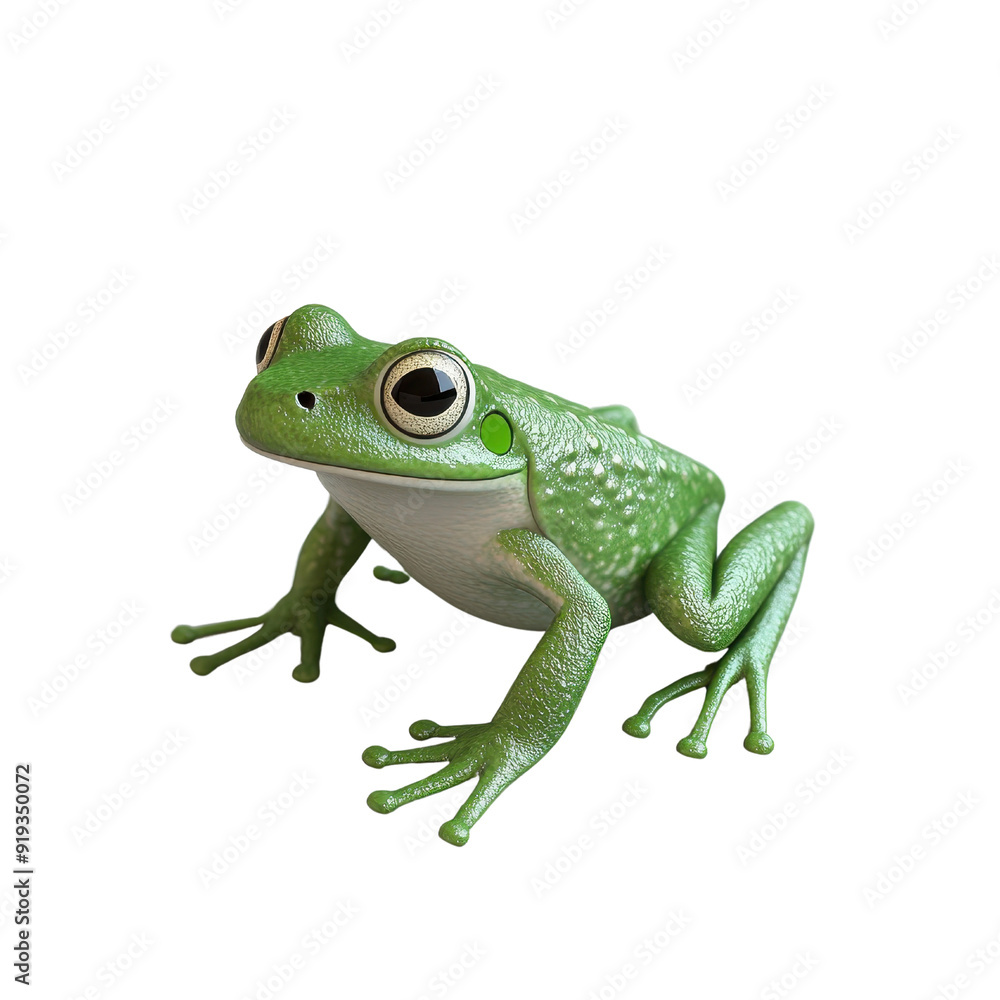 A vibrant green frog with large eyes, showcasing its unique texture and playful pose against a transparent background. A vibrant green frog with large eyes, showcasing its unique texture and playful pose against a transparent background.