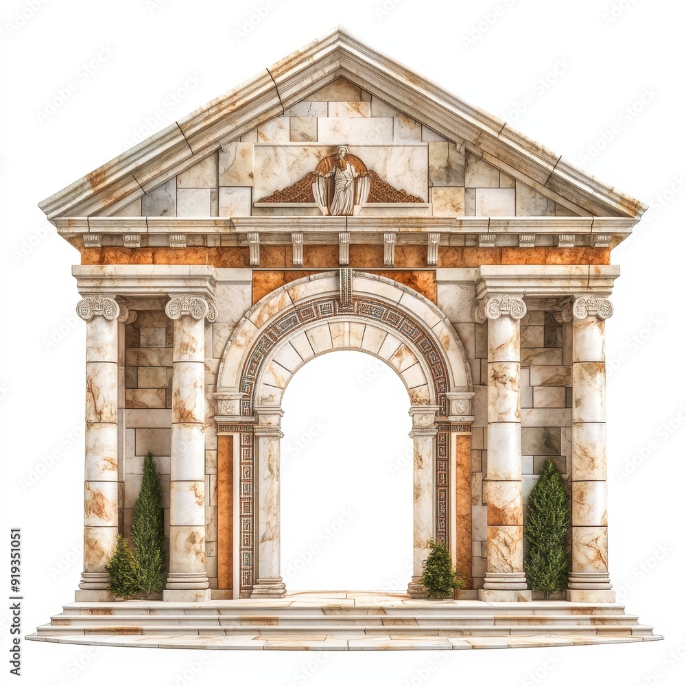 Naklejka premium Byzantine arch with detailed mosaic inlays and marble columns in a historical setting