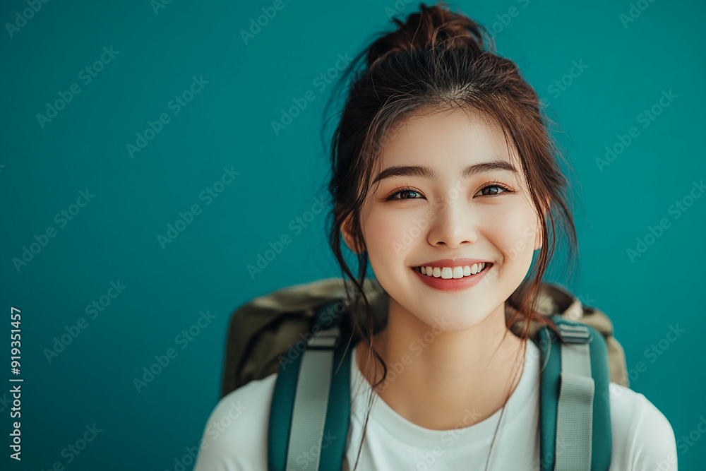 Beautiful young women with backpacks, students, college students go to school and back to school. Travelers, backpackers Beautiful young women with backpacks, students, college students go to school and back to school. Travelers, backpackers