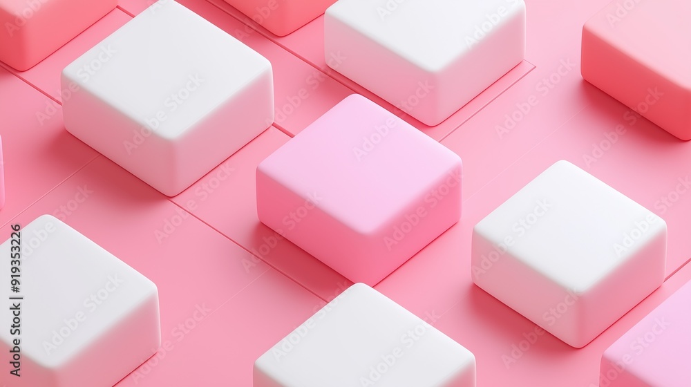 A collection of white and pink cubes in a grid pattern. A collection of white and pink cubes in a grid pattern.
