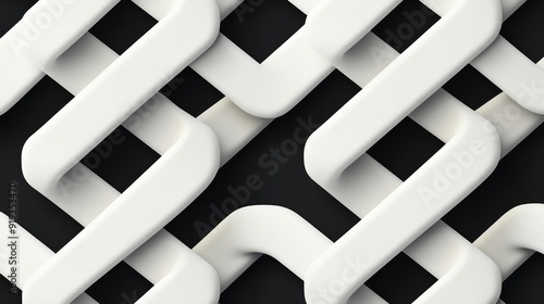 Black and white interlocking hexagon design, intricate pattern creating a captivating optical illusion, minimalist yet dynamic