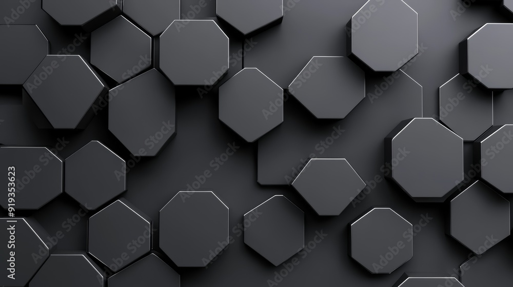 Charcoal and deep black hexagon pattern, glossy surface, sleek and modern look, abstract geometric design, versatile background for digital media Charcoal and deep black hexagon pattern, glossy surface, sleek and modern look, abstract geometric design, versatile background for digital media