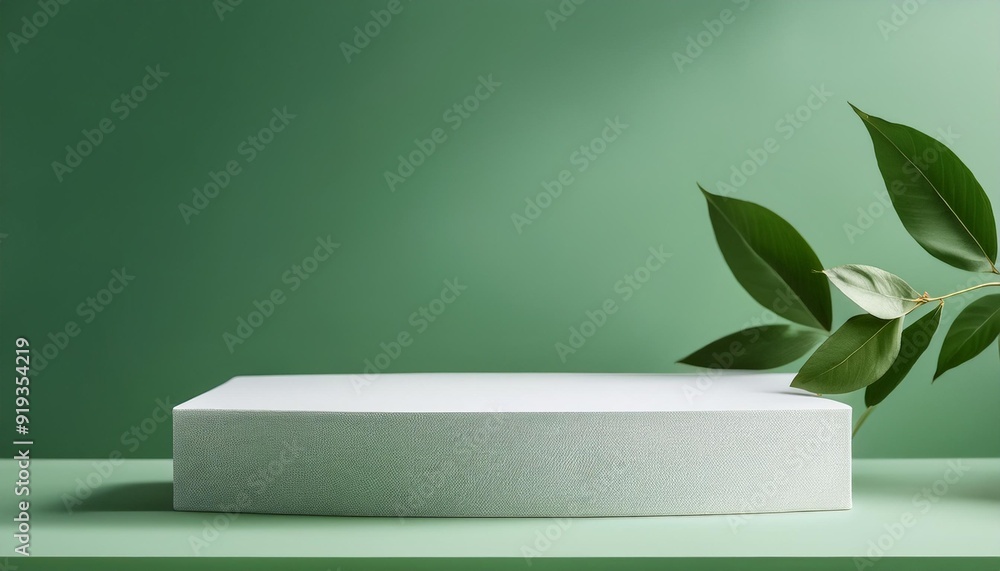 Beautiful green minimal pedestal podium, for cosmetic product presentation, 3d rendering illustration. Beautiful green minimal pedestal podium, for cosmetic product presentation, 3d rendering illustration.