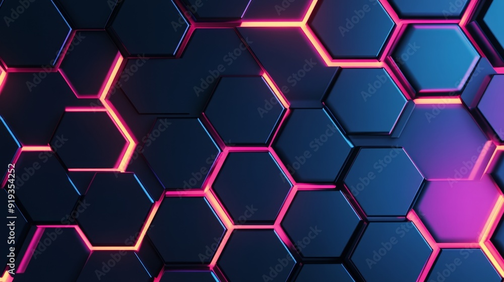 Colorful hexagonal grid illuminated with bright LED-like lights, offering a lively, pulsating effect with a modern twist Colorful hexagonal grid illuminated with bright LED-like lights, offering a lively, pulsating effect with a modern twist