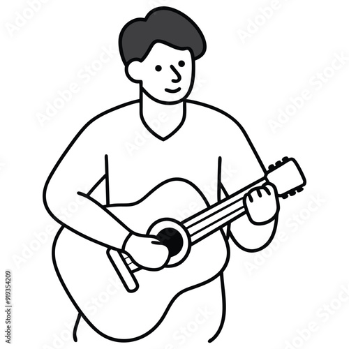 Acoustic Guitar Player Vector Icon. Colorful Line Art Silhouette Logo.