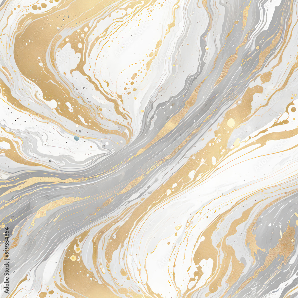 An abstract design with fluid, marbled patterns in shades of white and gold. An abstract design with fluid, marbled patterns in shades of white and gold.