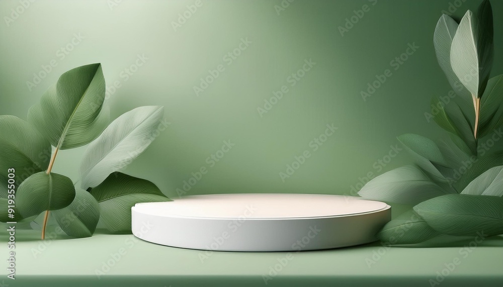Beautiful green minimal pedestal podium, for cosmetic product presentation, 3d rendering illustration. Beautiful green minimal pedestal podium, for cosmetic product presentation, 3d rendering illustration.