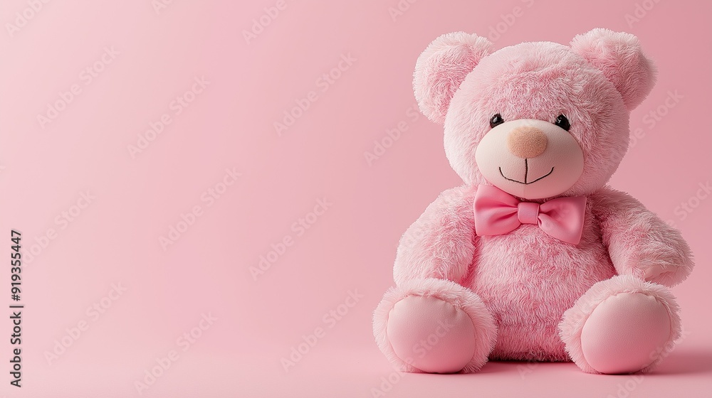 A pink teddy bear doll with a ribbon. A pink teddy bear doll with a ribbon.