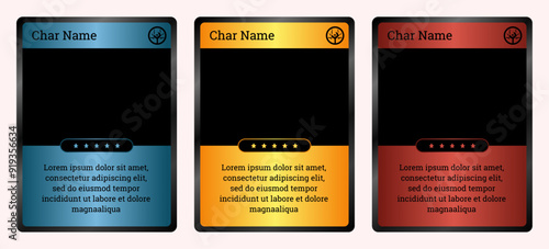 classic game card frame template with blue, gold and ruby colors, for card game template