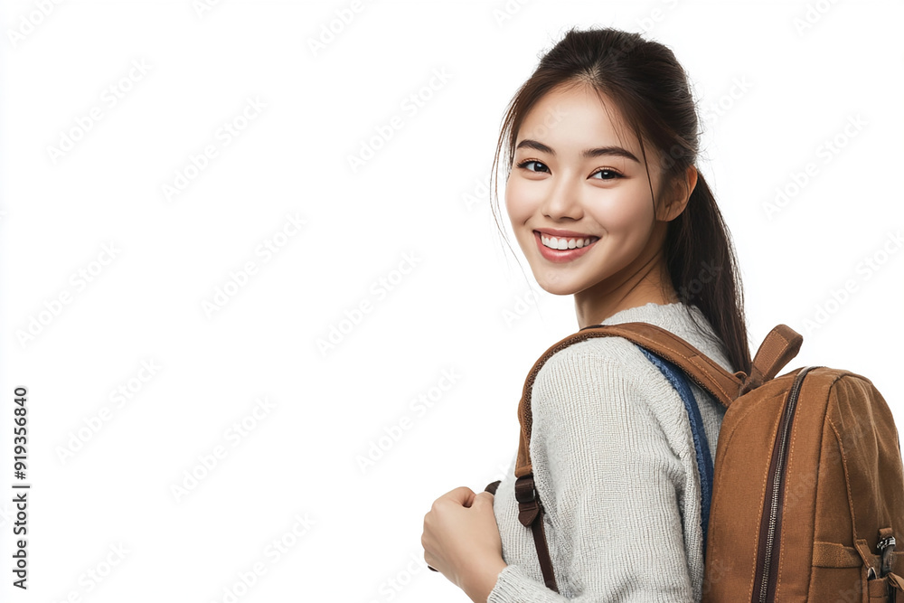 Beautiful young women with backpacks, students, college students go to school and back to school. Travelers, backpackers Beautiful young women with backpacks, students, college students go to school and back to school. Travelers, backpackers
