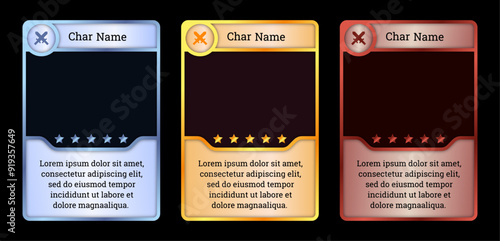 modern luxury game card frame template with blue, gold and ruby colors, for card game template