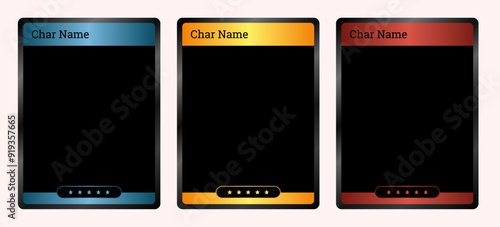 classic game card frame template with blue, gold and ruby colors, for card game template