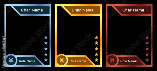 modern geometric game card frame template with blue, gold and ruby colors, for card game template