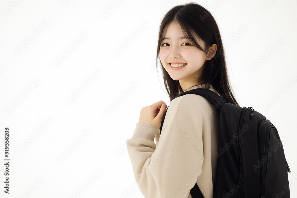 Beautiful young women with backpacks, students, college students go to school and back to school. Travelers, backpackers Beautiful young women with backpacks, students, college students go to school and back to school. Travelers, backpackers