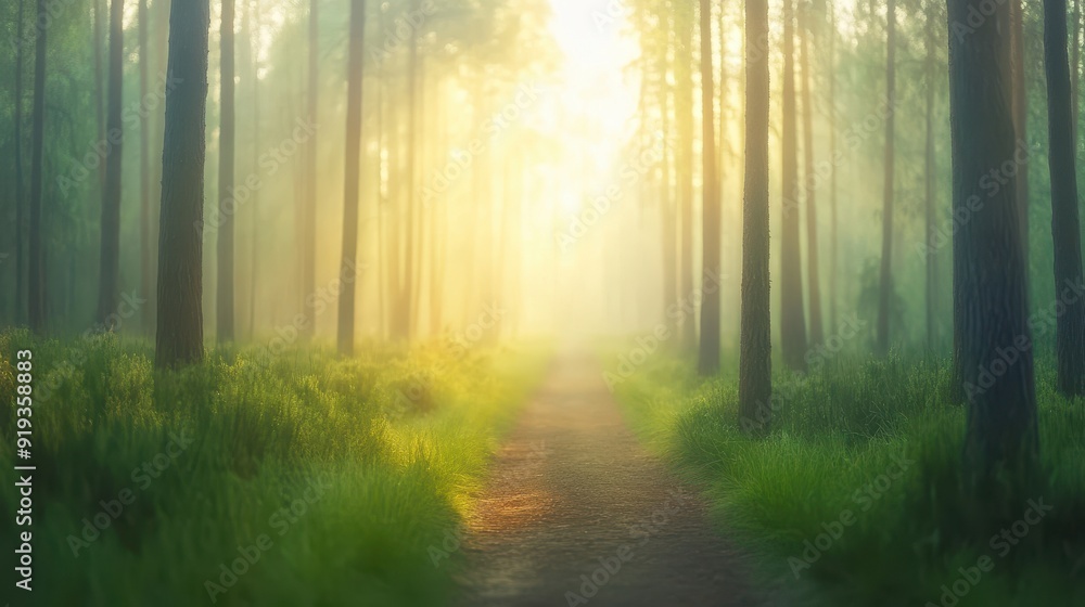 Obraz premium A forest path with trees in the background