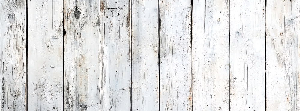 Naklejka premium Weathered white wood panel with cracks and knots.