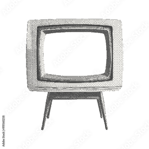 Retro  television. Halftone collage cutout element in a surreal bitmap style for scrapbook, poster, t-shirt. Vector illustration isolated on transparent background with dotted photocopy texture.