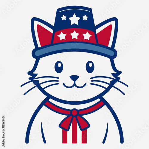 vector line art of a American cute little cat illustration 