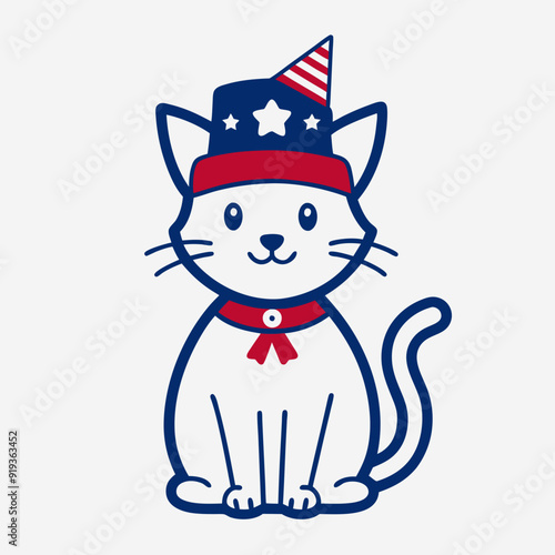 vector line art of a American cute little cat illustration 