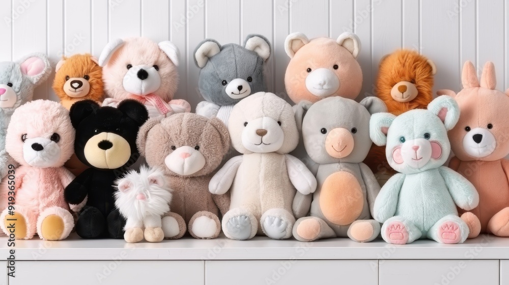 Playful Ensemble: Collection of Small Plush Animals and Toys on White Background Playful Ensemble: Collection of Small Plush Animals and Toys on White Background
