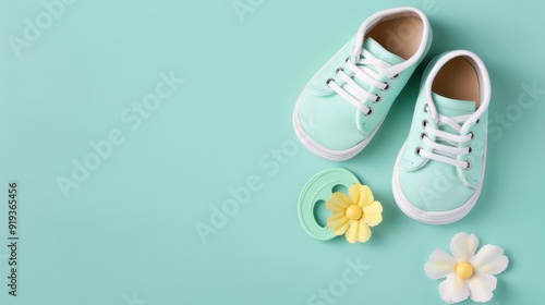 Wallpaper Mural Sweet Baby Essentials on Pastel Bliss - Adorable Baby Shoes and Pacifier on Soft Background Torontodigital.ca