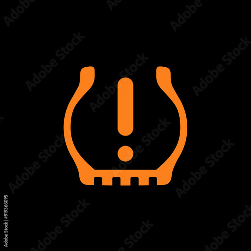 Low tire pressure warning light on car dashboard, empty tyre icon, vector