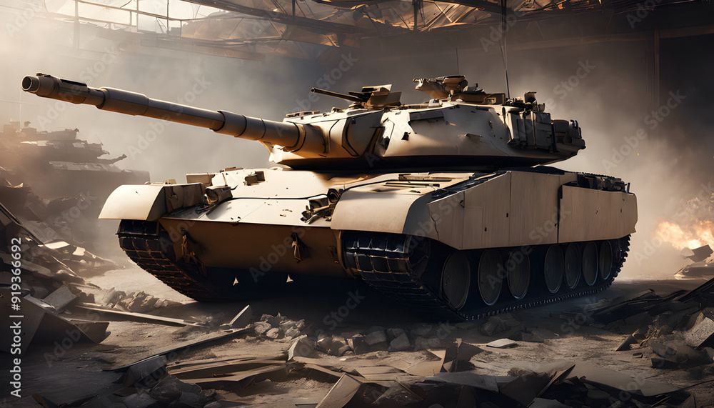 Heavy Battle Tank in War-Torn Urban Environment