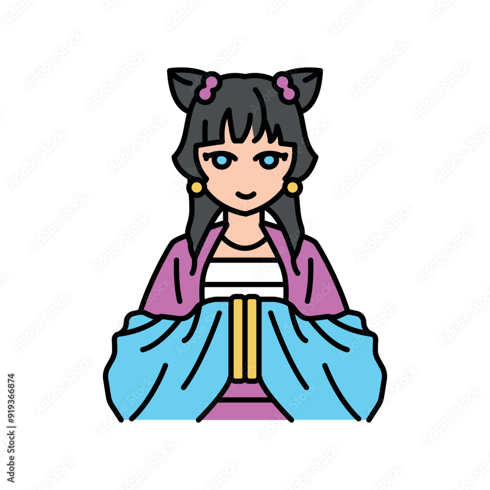 Shojo genre of manga color line icon. Character in anime style. Shojo genre of manga color line icon. Character in anime style.