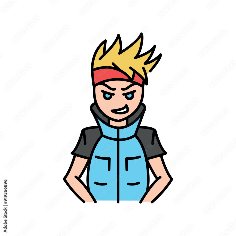 Shonen genre of manga color line icon. Character in anime style. Shonen genre of manga color line icon. Character in anime style.