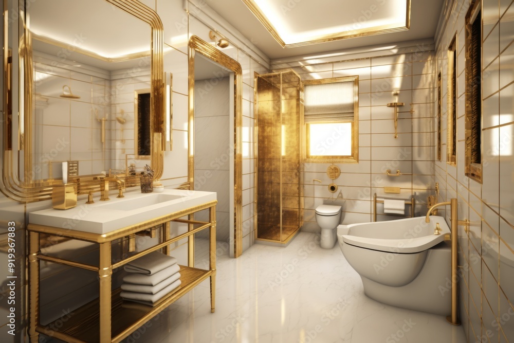 Luxurious Golden Bathroom Interior Design Luxurious Golden Bathroom Interior Design