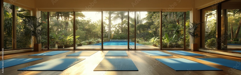 Fototapeta premium Women Engaging in Morning Yoga Fitness Class in Studio