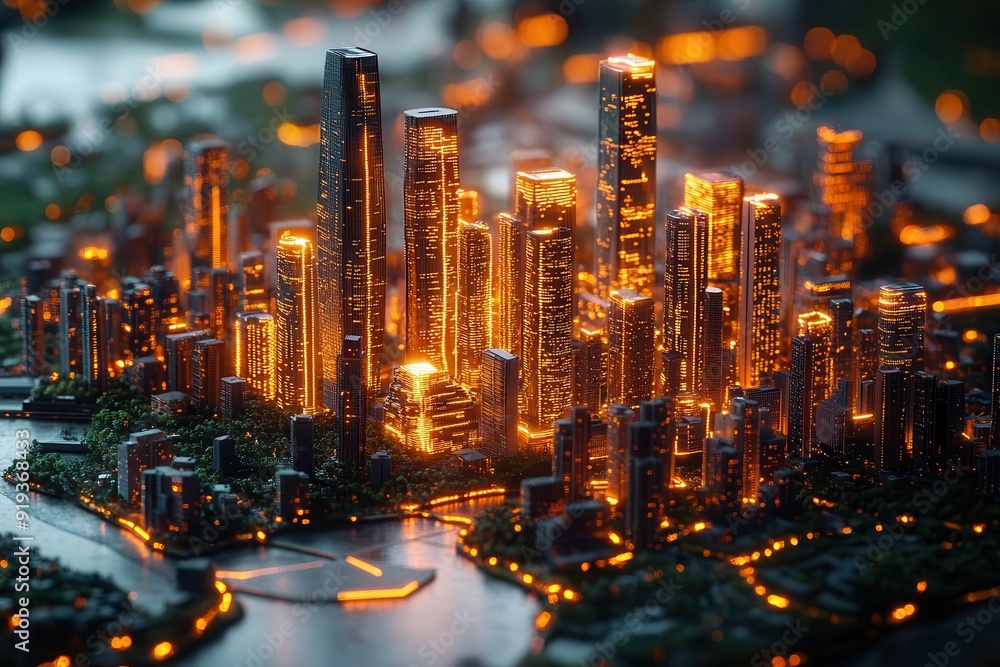 visionary urban planning sketch brought to life 3d holographic city model with glowing pathways highlighting sustainable features surrounded by floating infographics visionary urban planning sketch brought to life 3d holographic city model with glowing pathways highlighting sustainable features surrounded by floating infographics