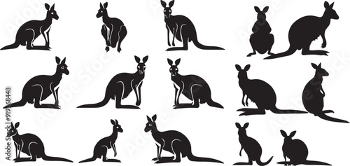 Minimalist Kangaroo  Black Silhouette Vector Collection