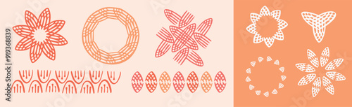 Peach fuzz botanical set texture vector motif with color of the year two tone effect. Soft fresh modern design for hand drawn illustration collection. 