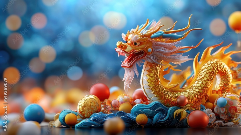 Fototapeta premium Chinese New Year dragon dance, festive parade