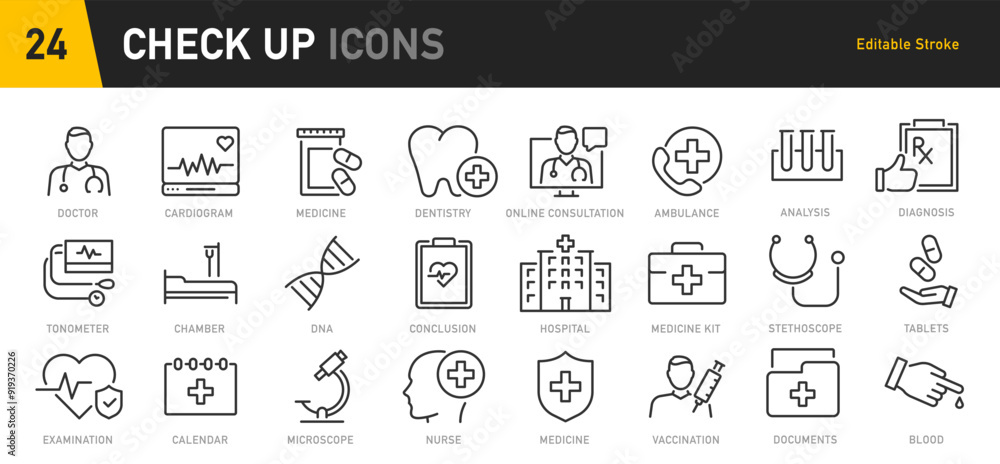 Medical Сheck up web icons in line style. Medicine, medical card, RX, doctor, virus, testing, lab, infographic collection. Vector illustration. Medical Сheck up web icons in line style. Medicine, medical card, RX, doctor, virus, testing, lab, infographic collection. Vector illustration.