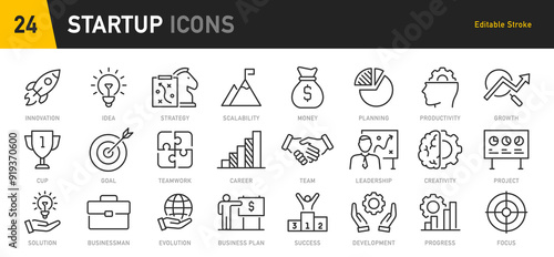 Startup web icons in line style. Business, Creative, idea, marketing, target, developement, collection. Vector illustration.