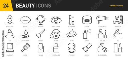 Beauty web icons in line style. Cosmetics, make up, fashion, salon, bodycare, beauty therapy, collection. Vector illustration.