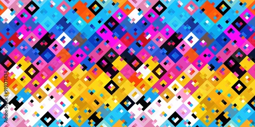 Ditzy pixel abstract rainbow seamless border pattern backdrop. Modern playful variegated repeating graphic design for kids, textile and home decor trim edge. 