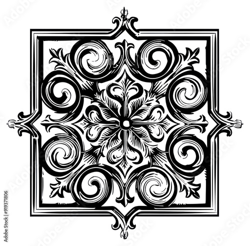 PNG Ornate black floral design photo