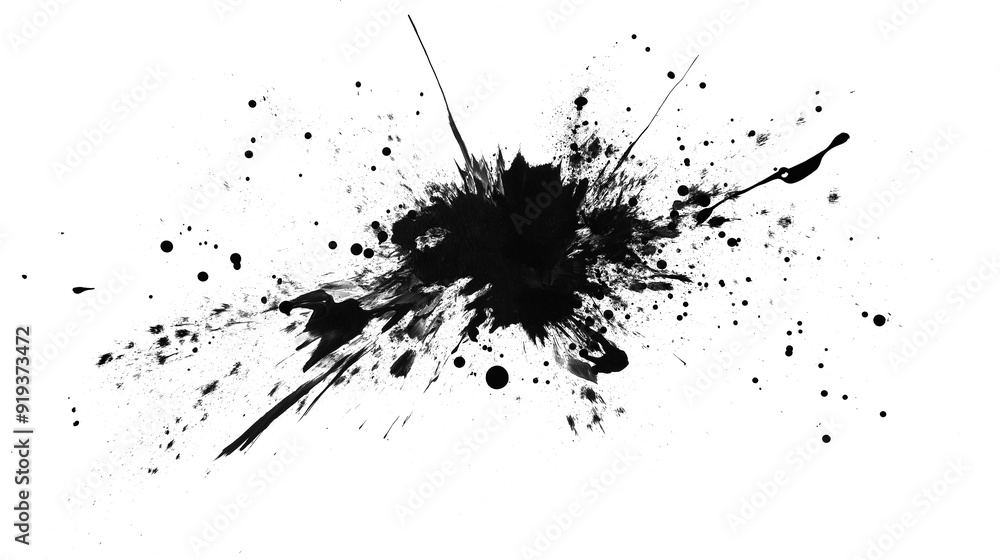 Abstract Black Ink Splatter on White Background - Dynamic, Irregular, Spiky, Paint Splash with Textured Edges Abstract Black Ink Splatter on White Background - Dynamic, Irregular, Spiky, Paint Splash with Textured Edges