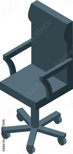 Modern office chair with armrests and wheels standing on white background