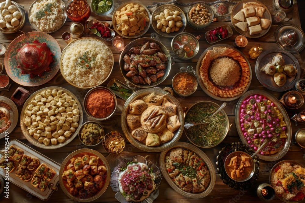 A Feast of Indian Cuisine on a Wooden Table A Feast of Indian Cuisine on a Wooden Table