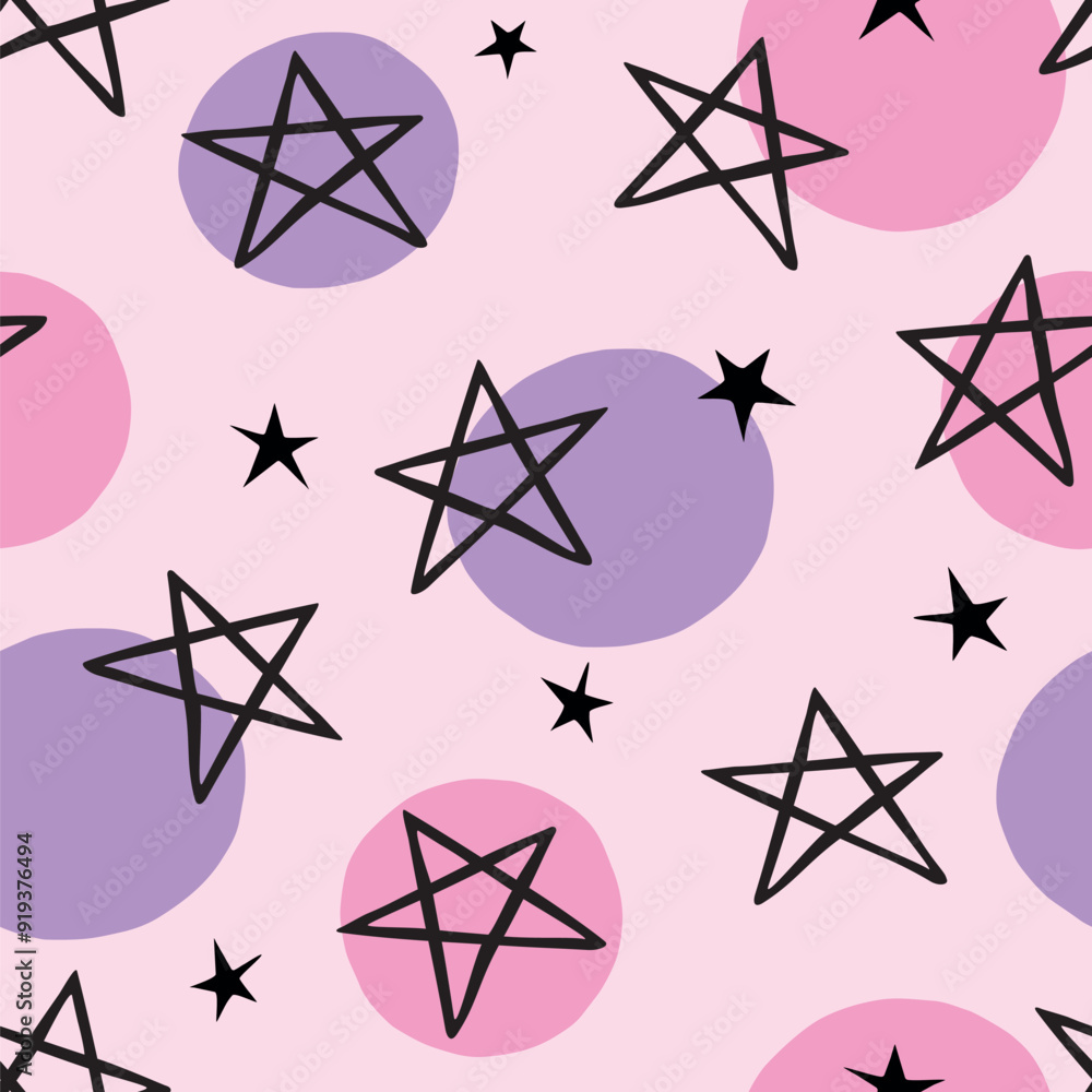Hand drawn grunge seamless pattern. Pink purple background. Abstract doodle drawing pentagram. Vector art illustration stars Hand drawn grunge seamless pattern. Pink purple background. Abstract doodle drawing pentagram. Vector art illustration stars