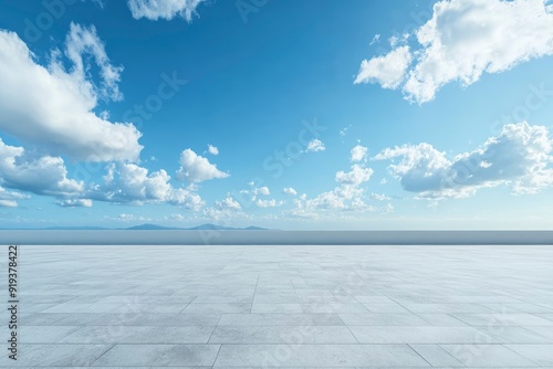 Nice Blue Sky with Floor Background with Beautiful Clouds Empty Landscape with generative ai