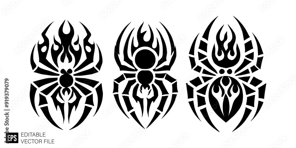 set of spider Graphic Design Elements Vector Silhouette Clip Art Black and White Illustrations set of spider Graphic Design Elements Vector Silhouette Clip Art Black and White Illustrations