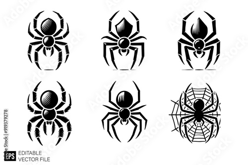set of spider Graphic Design Elements Vector Silhouette Clip Art Black and White  Illustrations