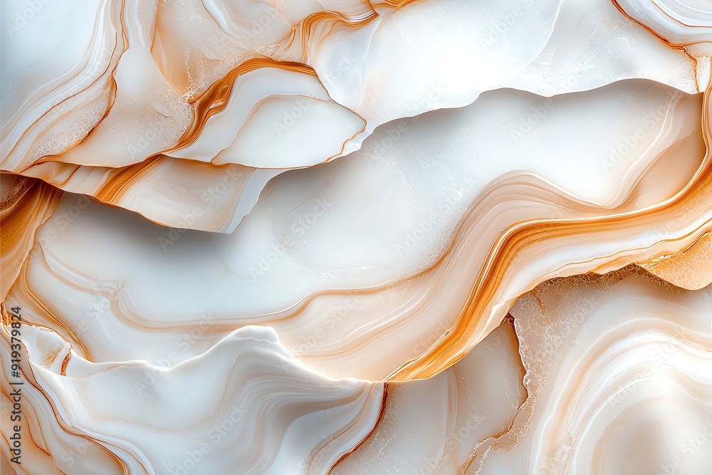 Stunning close-up of polished onyx stone, showcasing intricate patterns and warm tones of white and orange for elegant decor. Stunning close-up of polished onyx stone, showcasing intricate patterns and warm tones of white and orange for elegant decor.